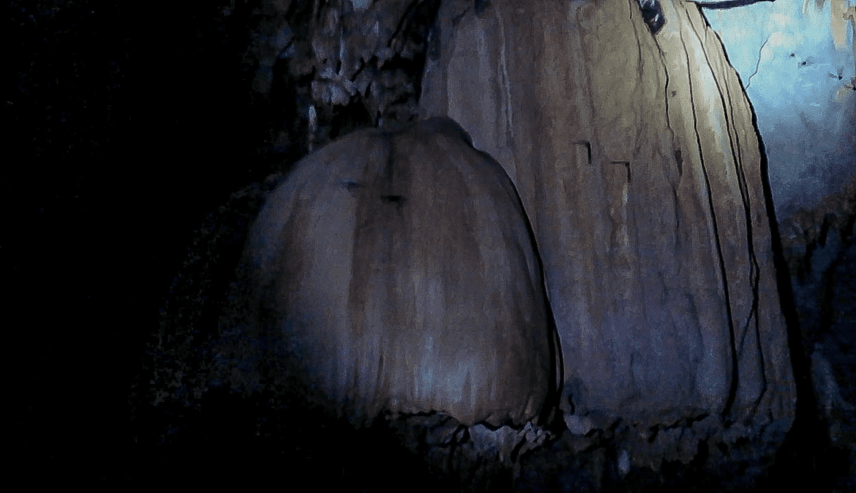 mushroom shaped rock formations and stalagmites and stalagtites in the puerto princesa underground river in palawan philippines